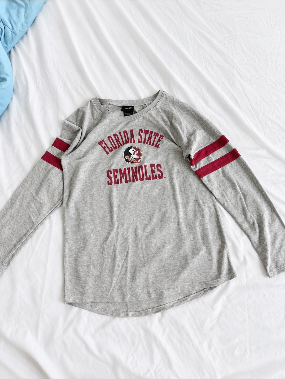 Florida State Seminoles Long Sleeve Tee Gray Maroon Striped Sleeves Size M